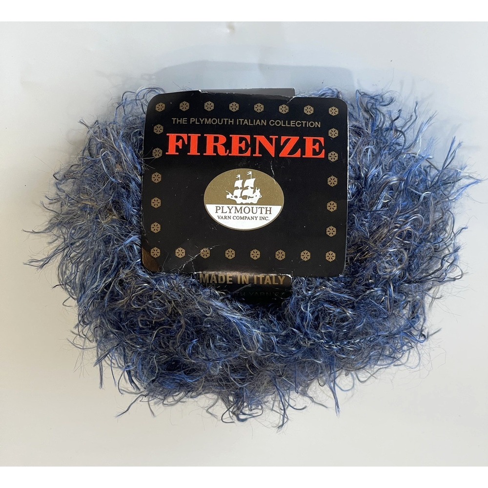 Plymouth Yarn Firenze 50g Color #416 Blue Made in Italy Novelty Eyelash Vintage